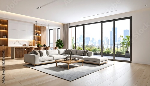 Wallpaper Mural Modern Apartment Living Room with City Skyline View Torontodigital.ca