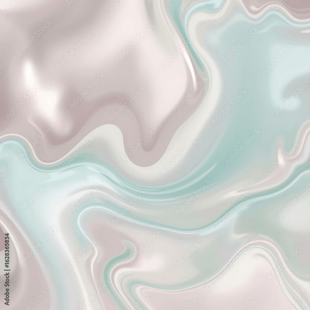 Fototapeta premium A soft, pearlescent abstract background with fluid swirls of pastel pink and mint green.