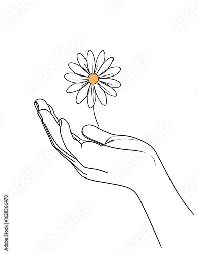 Hand holding flower line art (1)