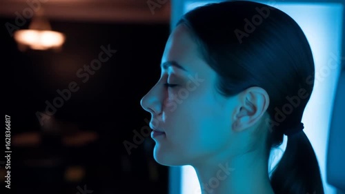 Woman Relaxing in Blue Light Therapy