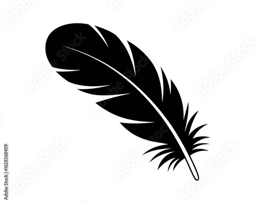 Elegant black feather illustration on white background for creative designs and minimalist aesthetic projects vector graphic element bird plumage
