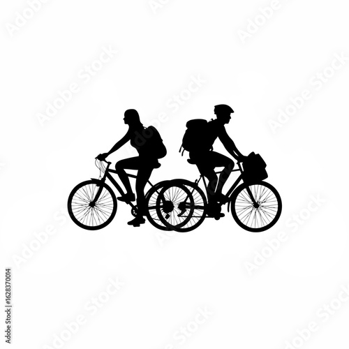 Couple enjoying a bicycle tour with luggage and scenic views