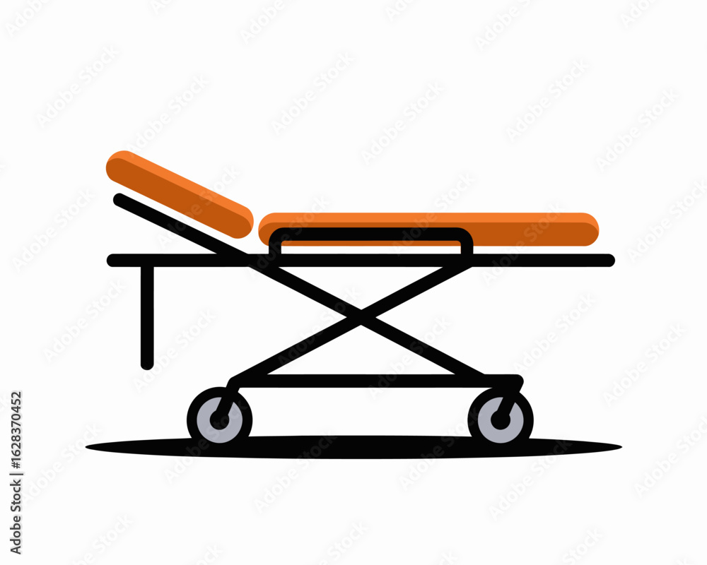 Orange Medical Stretcher Illustration with Wheels for Hospital Emergency and Patient Transport Healthcare Equipment Orange Medical Stretcher Illustration with Wheels for Hospital Emergency and Patient Transport Healthcare Equipment