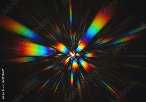Prismatic light dispersion, emanating from a central core, radiating out