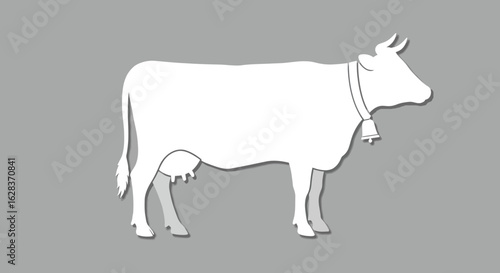 White cow silhouette with bell on gray background