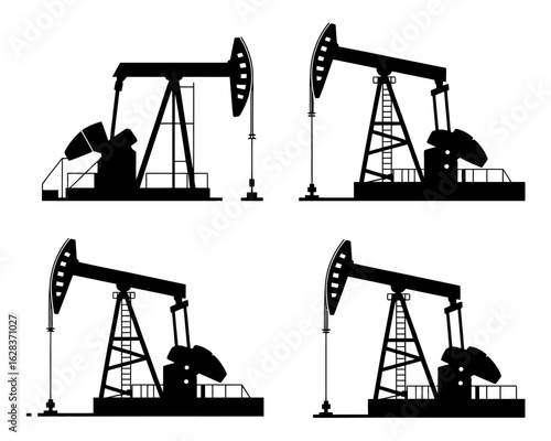 Oil pump jack silhouette extraction equipment on a white background industrial energy production machinery industry concept fossil fuels crude oil drilling equipment