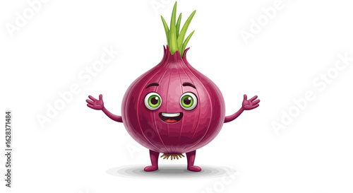 Happy red onion character with arms outstretched