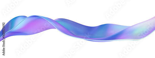 3D liquid wave with abstract glass ribbon effects and iridescent fluid textures. Holographic gradient flows in blue-purple for contemporary wallpapers. Neon spectral swirls or minimal ink spirals.