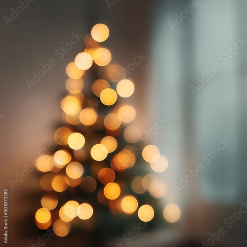 Bokeh blurred photography of a sparkling christmas tree indoor setting soft ambient lighting