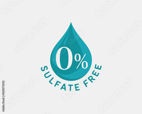 Sulfate Free Product Label with Water Drop Indicating Zero Percent Sulfates Minimalist Design on Clean Background