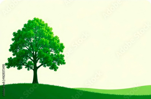 silhouette of a green tree and a green field on a light background with space for text. the concept of ecology and nature protection