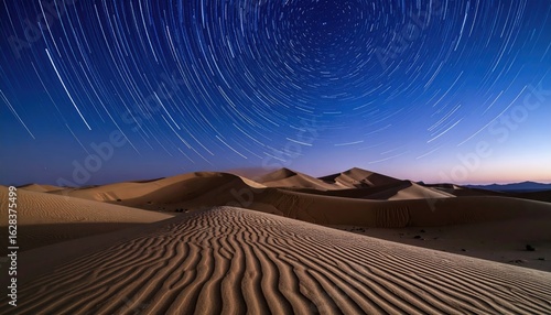 Starry Night Sky Over Desert Sand Dunes at Twilight