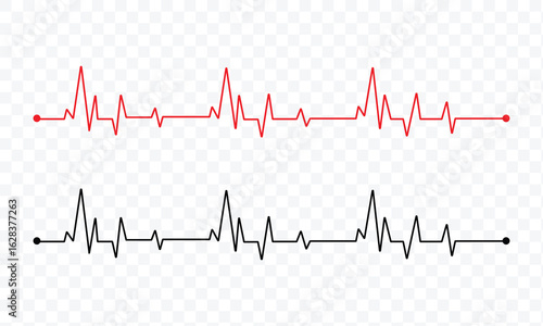 Heart rhythm set, Electrocardiogram, ECG EKG signal, Heart rate monitor set line vector isolated on white background in eps 10.