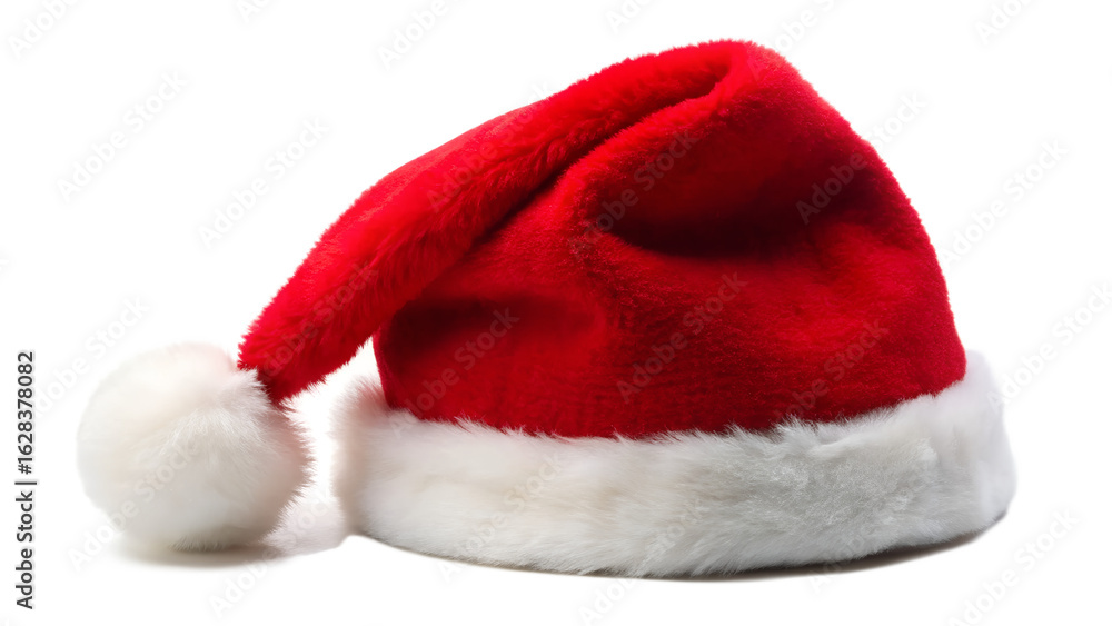 Photo of a classic red santa hat with a white fluffy trim and pompom, isolated on a transparent background, symbolizing the spirit of christmas and holiday cheer Photo of a classic red santa hat with a white fluffy trim and pompom, isolated on a transparent background, symbolizing the spirit of christmas and holiday cheer