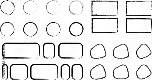 Abstract Grunge Vector Backgrounds with Heavy Brush Paint line Ink Strokes Surrounding Square,Circle,Rectangle,doodle Frames – Perfect for Edgy Design Projects