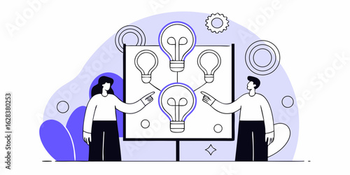 Brainstorming session illustration for creative team collaboration and idea generation presentation design