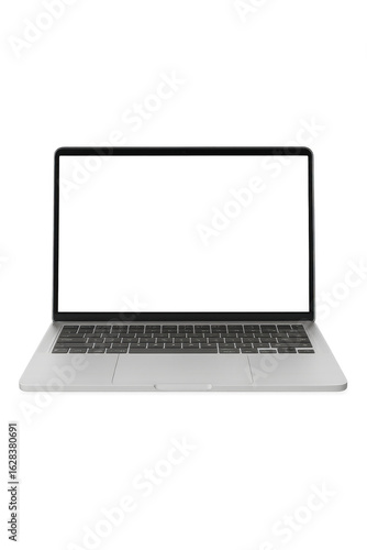 Modern silver laptop displaying transparent background, perfect for showcasing designs and mockups