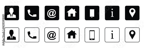 Business card icon set. Containing contact information, name, address, phone, e-mail, location, website, telephone, mail and more. Vector illustration. Vector illustration in eps 10.