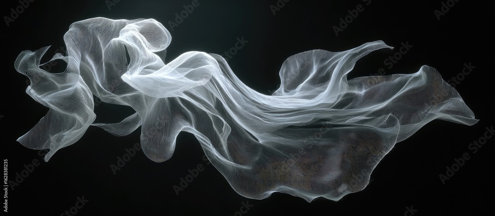 Fototapeta premium Abstract flowing white form against black background