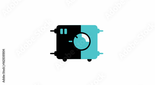 A black and teal illustration of a washing machine.