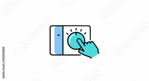 Digital illustration of a hand adjusting control knob on control panel.