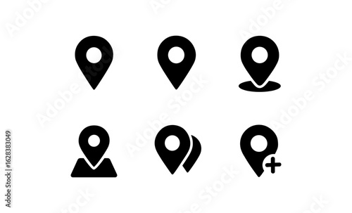 Minimalist location pin icons set with various designs for maps and navigation