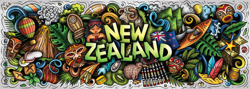 New Zealand hand drawn cartoon doodle illustration