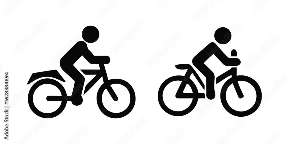 Obraz premium Vector art of bicycle icons isolated on white background, vector illustration of cyclist riding bike