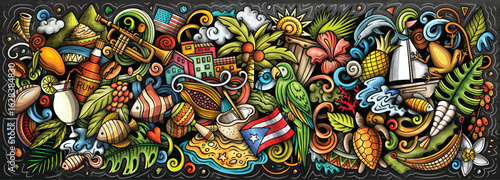 Puerto Rico cartoon doodle vector banner