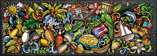 Puerto Rico cartoon doodle vector banner