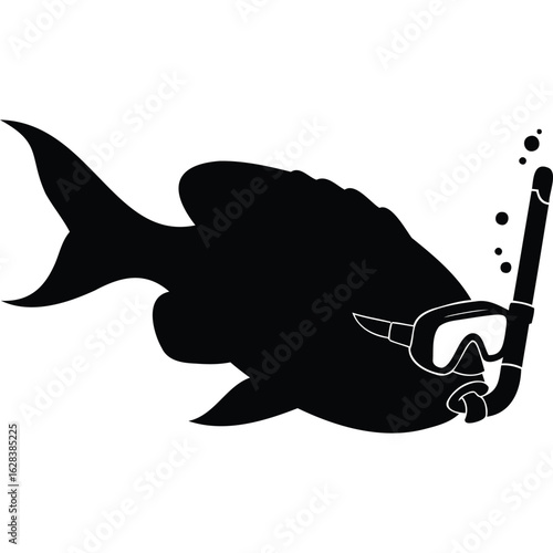 Snorkeling Fish Silhouette: Underwater Diving Icon