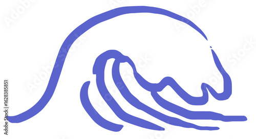 Bold crayon wave in motion, created in vector hand drawn chalk for sea travel projects, nature posters, beach decor, coastal surf themes, tropical minimalist illustrations.