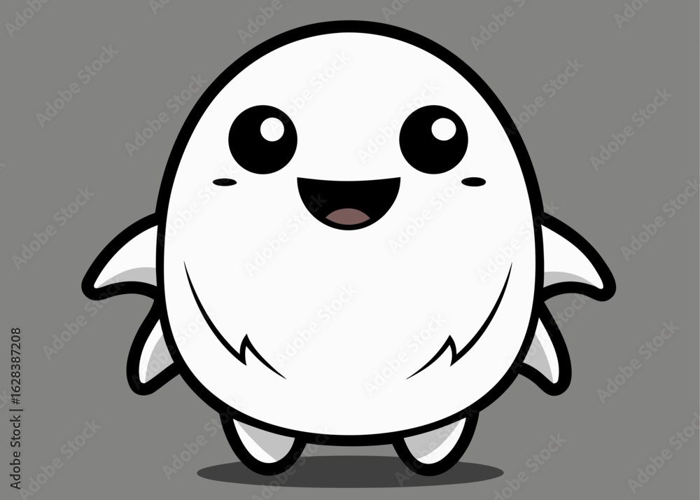 Obraz premium Cute cartoon white ghost with big eyes and a happy smile