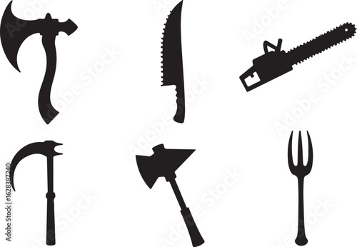 Collection of dangerous tools and weapons