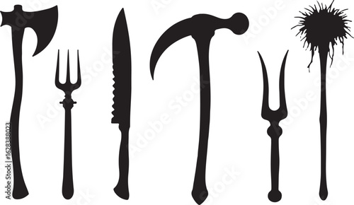 Collection of sharp tools and cutlery silhouettes