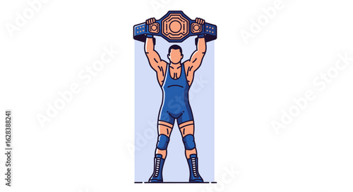wrestler holding championship belt, blue outfit clip art preview
