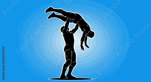 Silhouette Strong Wrestler Lifting Opponent Action Sport Figure Illustration