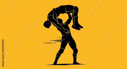 Silhouette Graphic Illustration of Two Wrestling Athlete Doing a Suplex Move