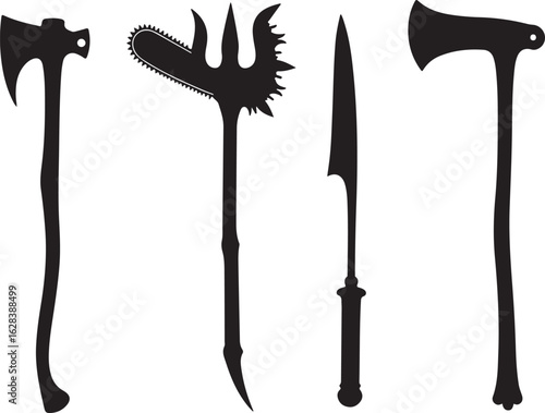 Powerful tool silhouettes: axes, blades, and unique weapons