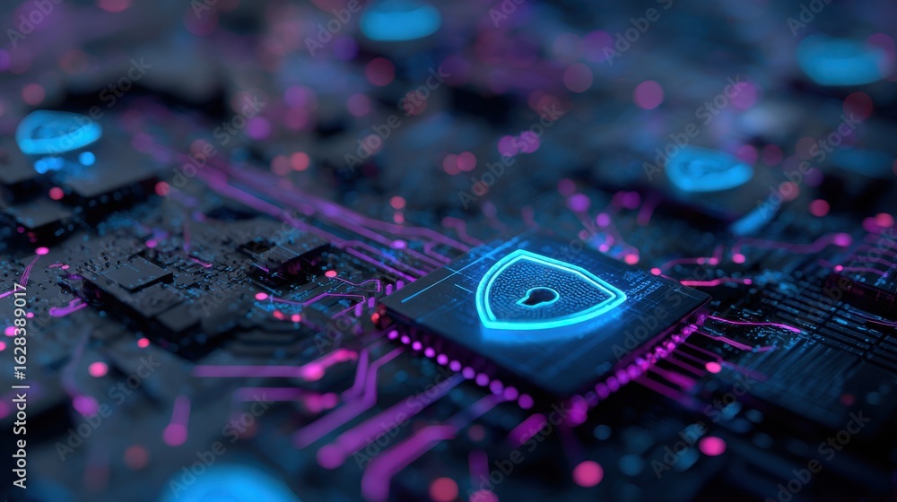 Fototapeta premium close up of electronic digital electronic circuit board semiconductor technology illustration hardware