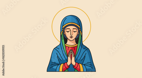 Modern Line Art Virgin Mary Icon Holy Catholic Illustration