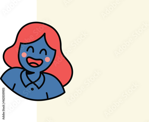 Happy Cartoon Woman with Red Hair and Blue Outfit