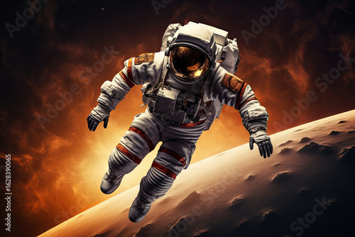 Floating in the vastness of space, an astronaut explores the wonders of the universe against a stunning view of Earth