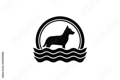 World animal day vector art of silhouette of a dog standing in water isolated