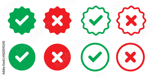 checkmark and X mark icon. check and uncheck icon vector. validation icon vector. for apps and websites.