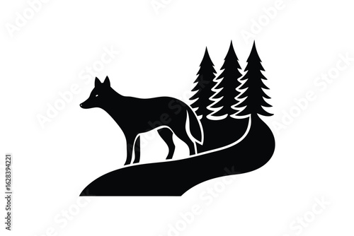 World animal day vector art of fox in forest silhouette