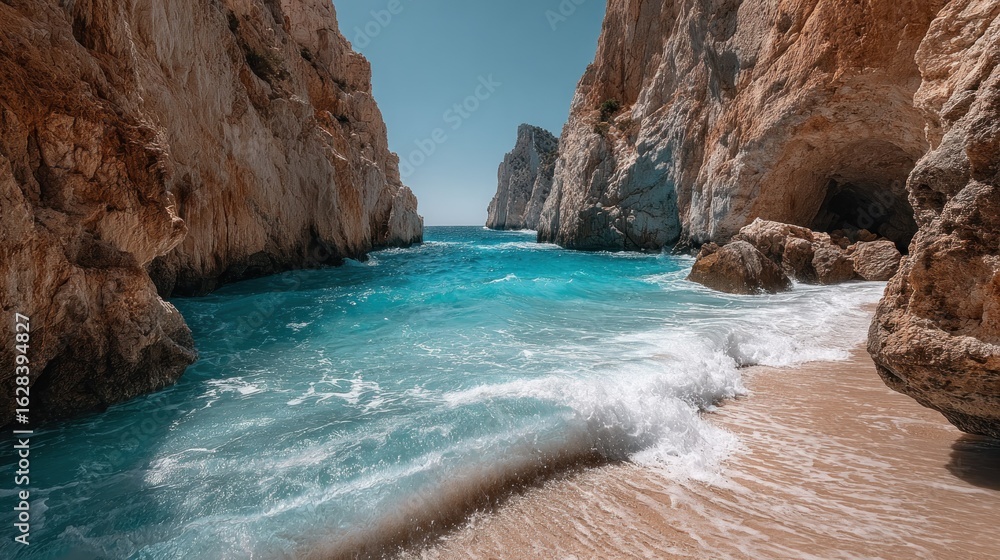 Fototapeta premium Turquoise cove between dramatic, light beige cliffs