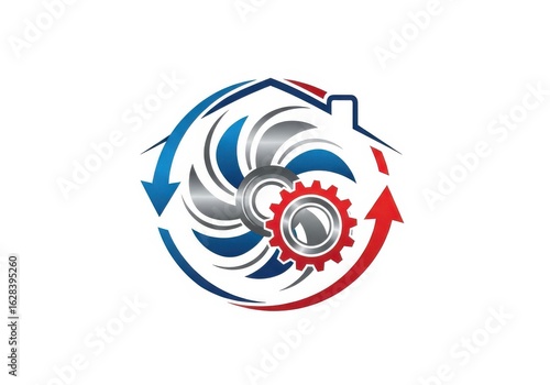 Home Ventilation System Logo, Air Circulation and Mechanical Efficiency