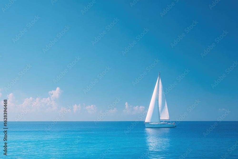 Obraz premium Sailboat gliding across serene blue waters under bright sky and