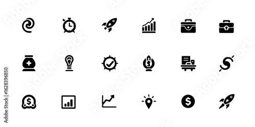 silhouette icons of micro-investment and savings tools include spare change round-up, auto-save, goal jar, micro portfolio, investment boost